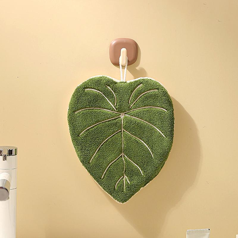 1 Piece Of Leaf Coral Fleece Hand Towel Thick Absorbent Towel Hangable Long-Lasting Soft Handkerchief Kitchen Dish Towel