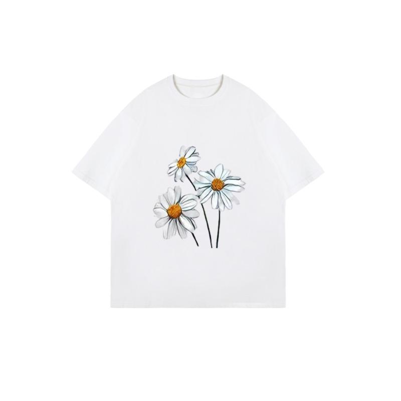 Oversized T Shirt Black Daisy Flower Print Summer Casual Wear