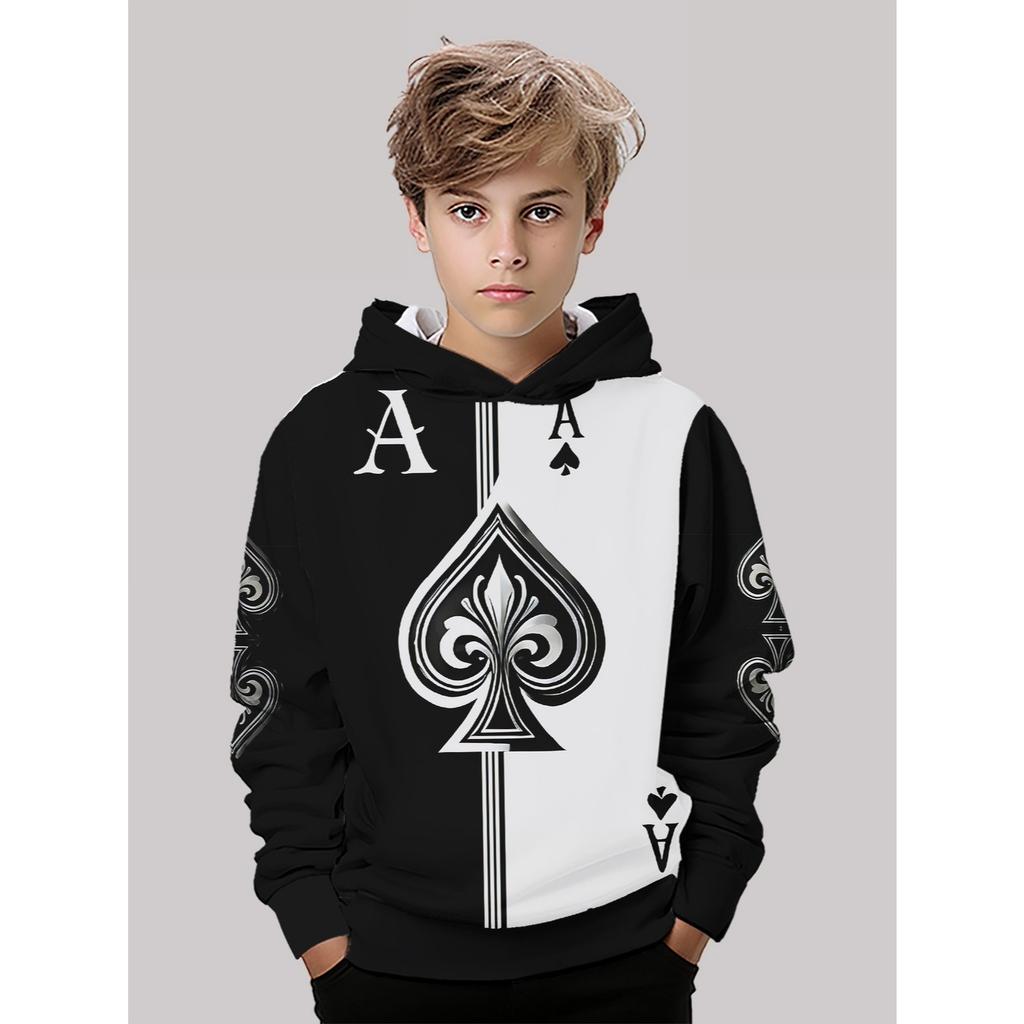 3D Digital Printed Playing Cards! Spades A Hoodie, a Fashionable and Trendy Children's Casual Clothing, Suitable for Boys To Wear When Going Out