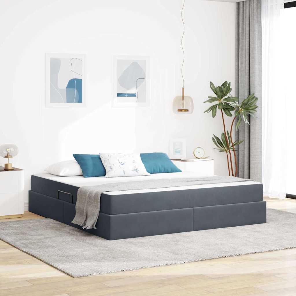 Storage Bed with Mattress Dark Grey 160 x 200 cm Velvet