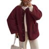 Women's Solid Color Collarless Casual Long Sleeved Button Down Plush Lamb Wool Jacket Jacket
