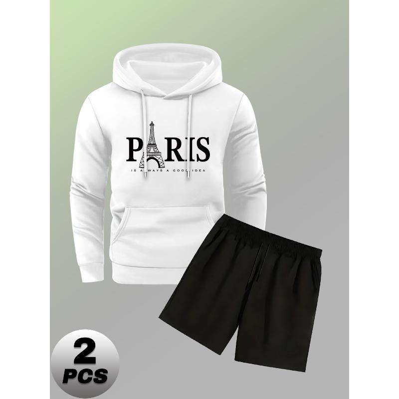 

Мужской полиэстеровый костюм из 2 предметов: худи и шорты свободного кроя. Удобная одежда для отдыха, спортзала и повседневной носки. XXL белый