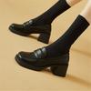 Black small leather shoes women's autumn new thick heel high heel one pedal casual versatile single shoes women