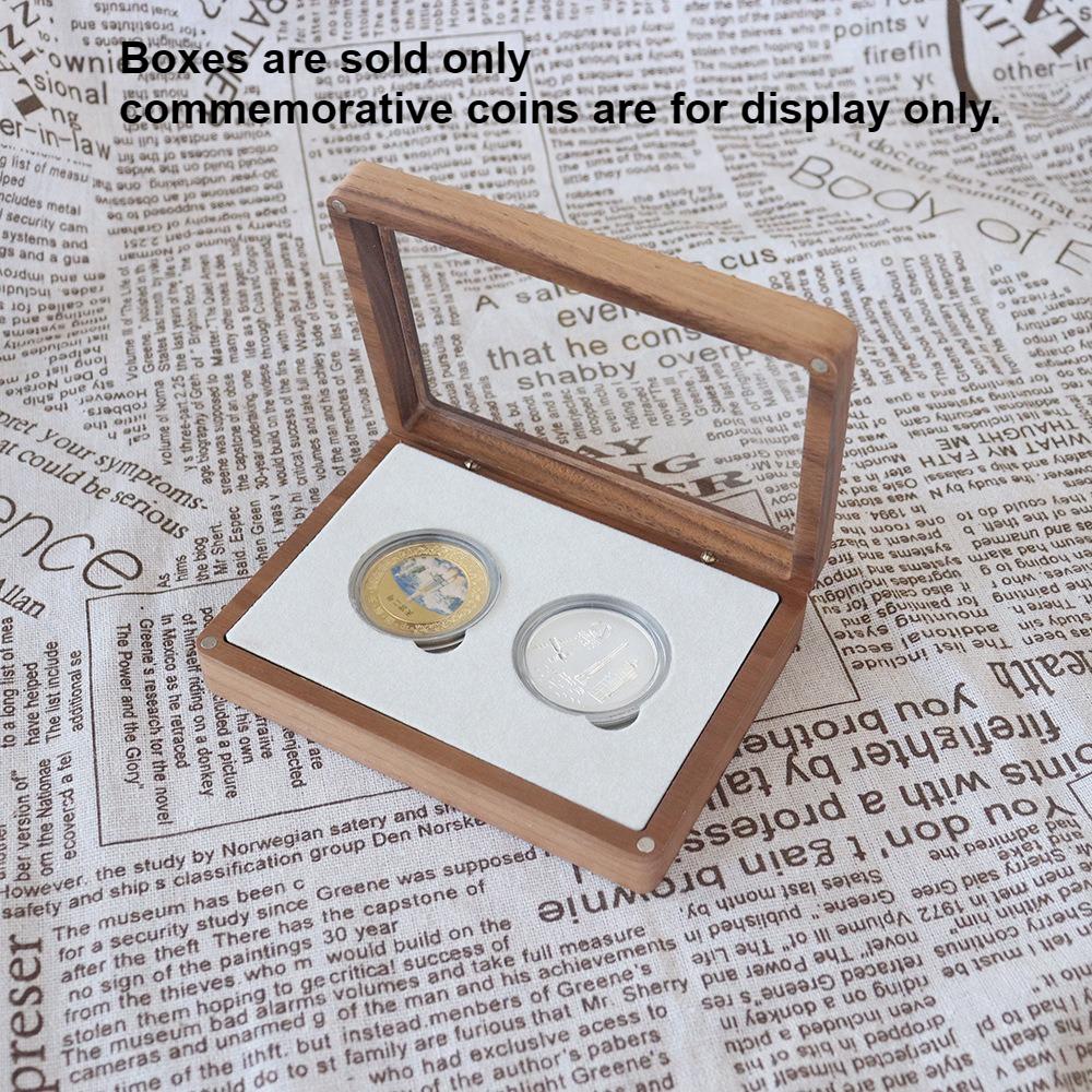 

Acrylic Double Coin Box Commemorative Badge Medal Ancient Coin Collection Storage Wooden Box Business Gift Souvenir Box білий