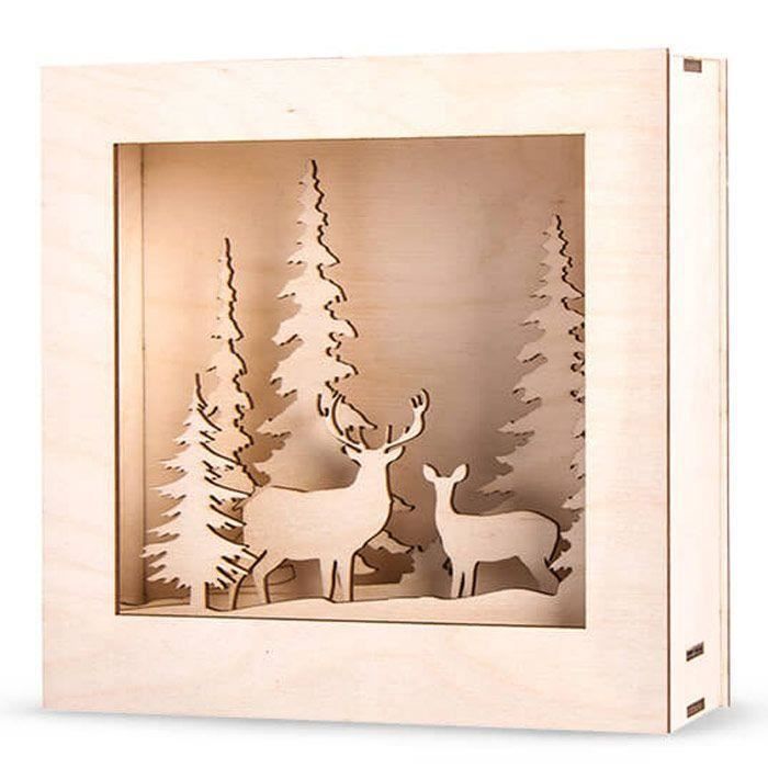 Cadre décoratif - Bois - Forêt de Noël - 20 x 20 cm - Style Scandinave-Nature - Mixte