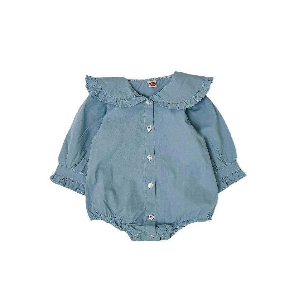 Korean Style Baby Girl Long Sleeve Lace Collar Footed Bodysuit Jumpsuit Romper