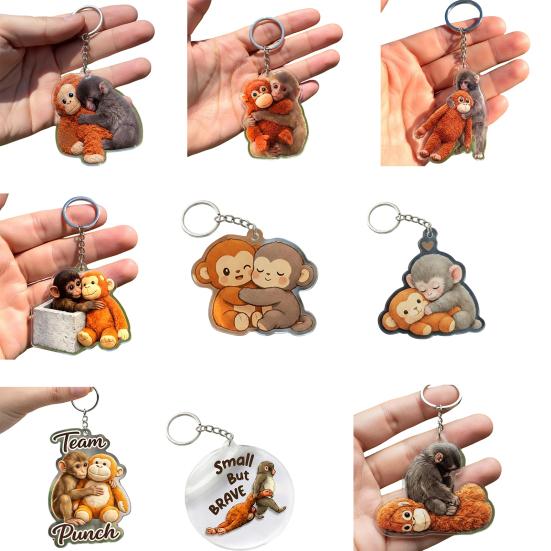 Monkey Keychain Pendant Cute 2D Flat Acrylic Pendant Punch The Monkey Holding Orangutan Plush Toy Keychain Bag Charm Gift for Friends