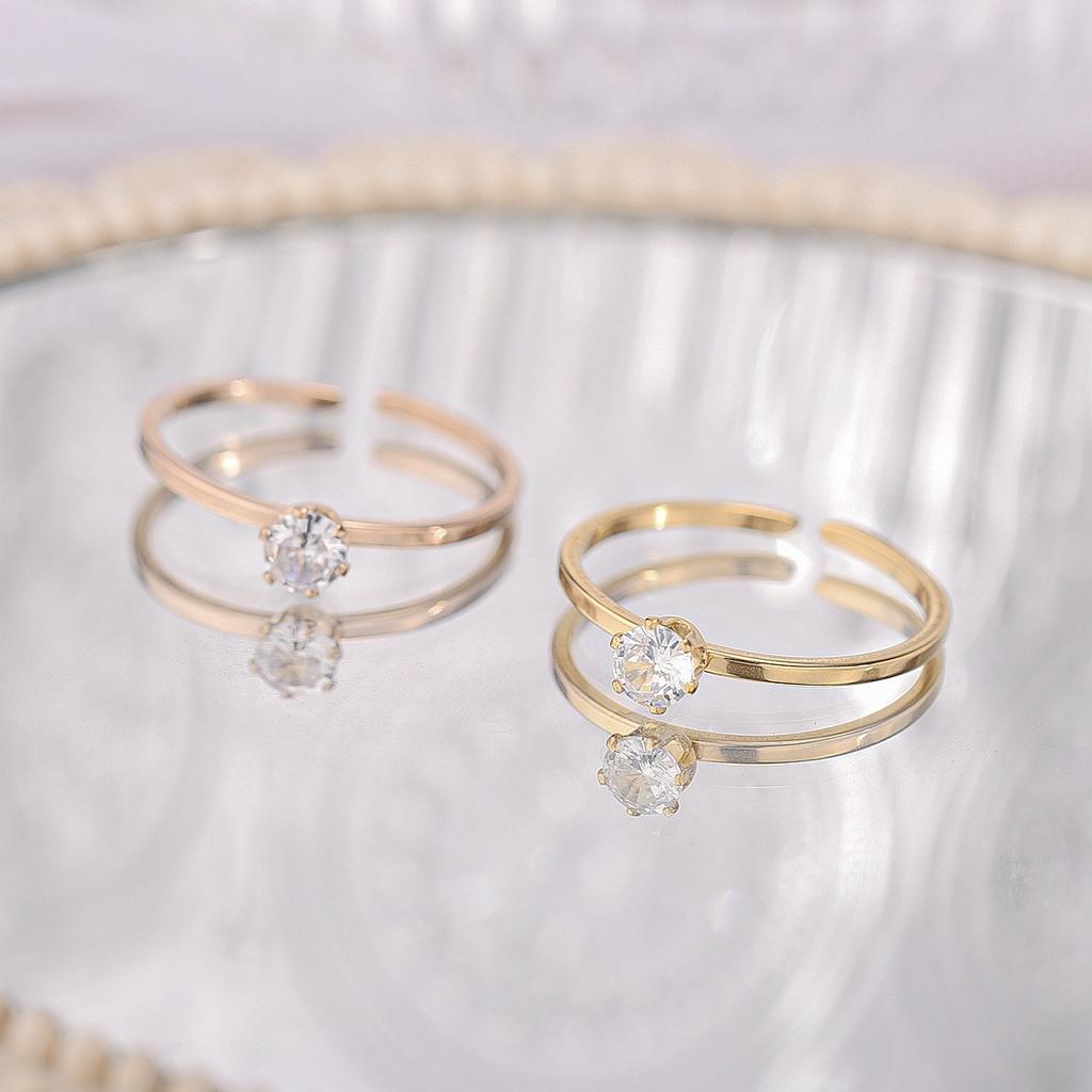 Light luxury style, open zircon titanium steel ring, non-fading temperament women's ring hand jewelry