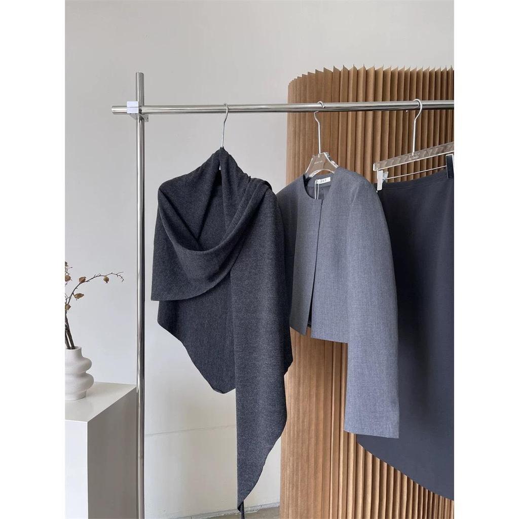 2025 Wool Blend Striped Triangle Shawl Women's Warm Thick Knitted Outerwear