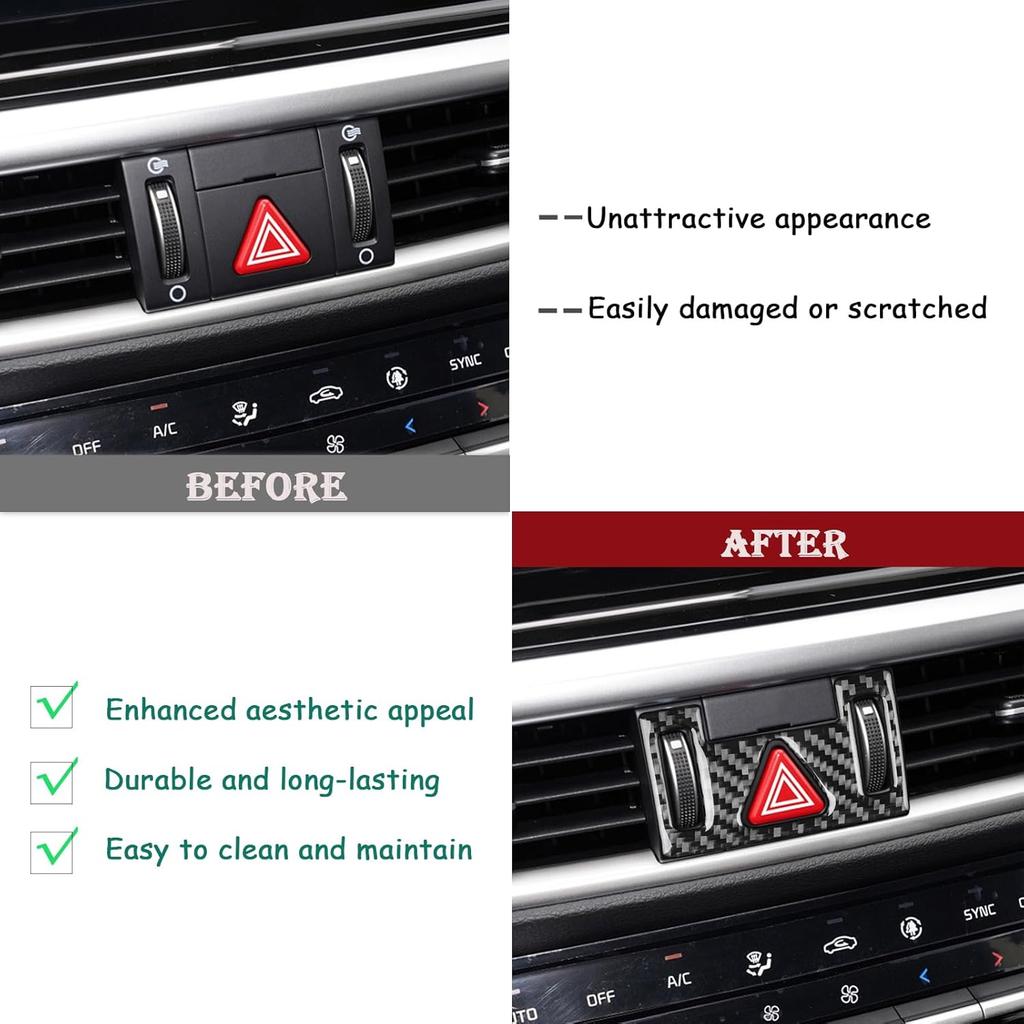 Real Carbon Fiber Accessories Decals Car Hazard Light Frame Panel Cover Compatible with KIA Forte K3      2024 Carbon Fiber Interior Trim Sticker