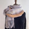 Women's Winter Plaid Imitation Cashmere Tassel Scarf, Thickened Korean Style Neck Warmer