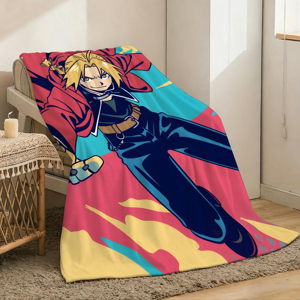 Anime F-Fullmetal A-Alchemist Throw Lightweight 240g Flannel Blanket Soft Skin-friendly for Summer Cooling 75x90cm