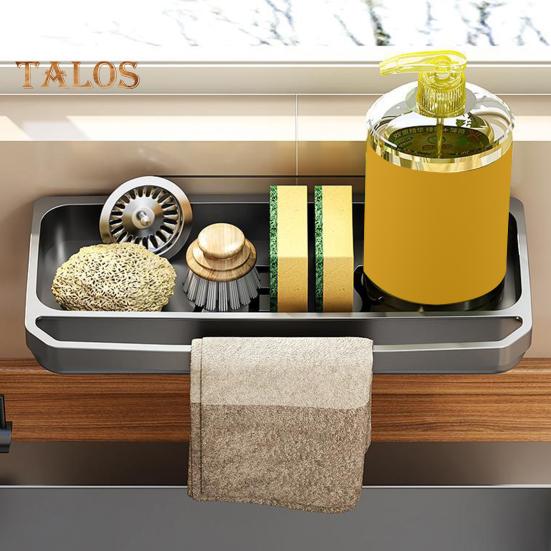 Sink Drain Rack with Hanging Rod Chopstick Holder Rust-Resistant Simple Installation Kitchen Countertop Organizer with Removable Tray