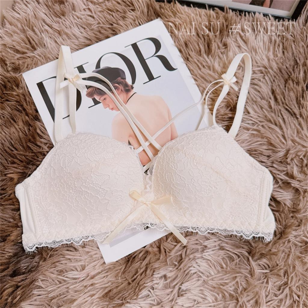 Girl Spring and Summer Lace Sexy Cross Binding Small Chest Gathering Show No Underwire Underwear