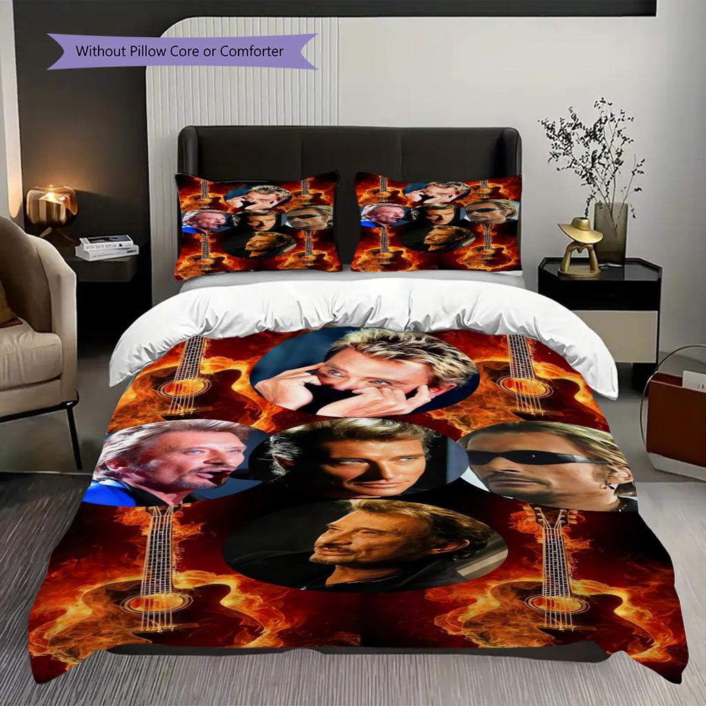 Rock Legends Fire Guitars Bedding (1 * duvet cover + 2 * pillowcase, without core) 2D Flat Soft and comfortable Duvet cover and pillowcase