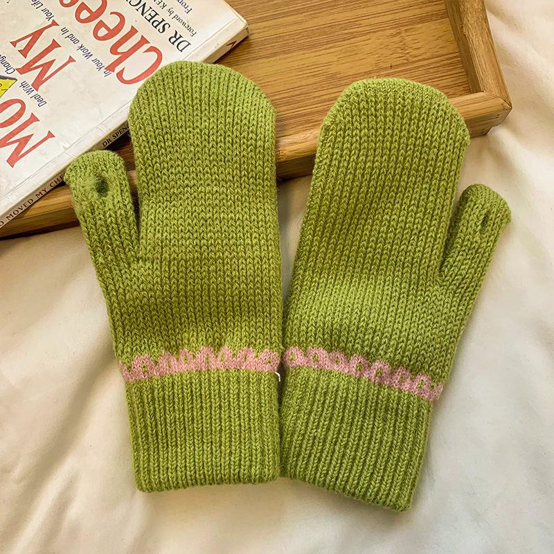 

Теплі рукавички з сенсорним екраном для жінок, стиль інстаграм, мила однотонна в язана вовна, для їзди на велосипеді, захист від холоду, з відкритими пальцями, контрастні кольори, Корея One Size