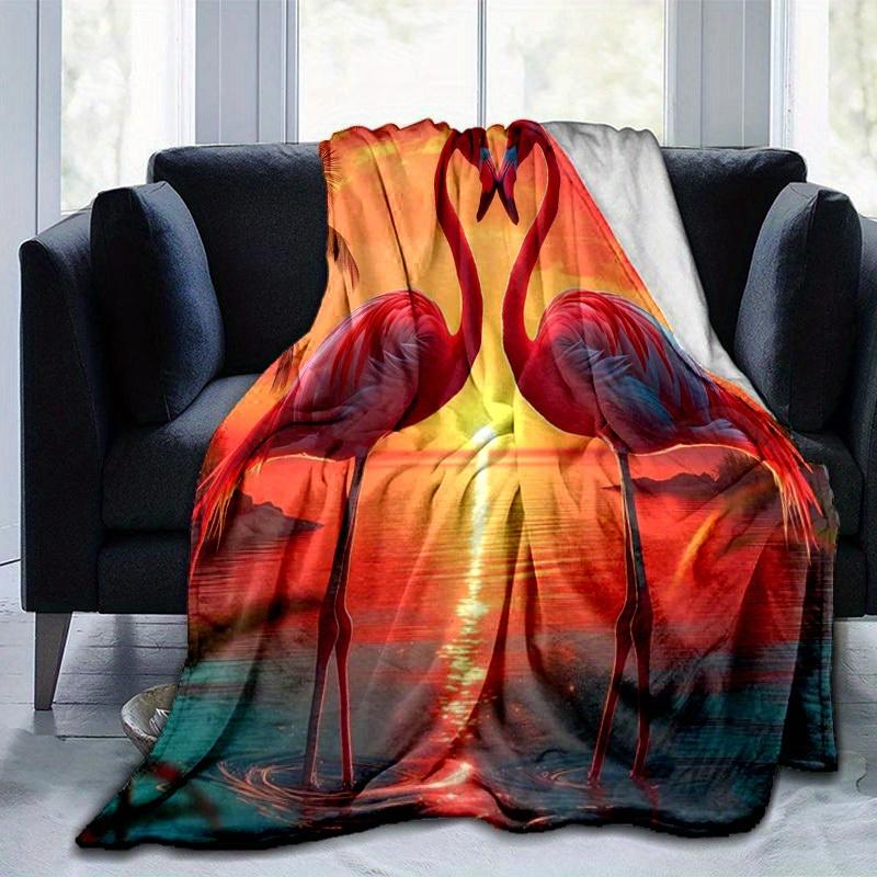 1pc. Romantic Sunset Flamingo Love Heart Home Office Outdoor Blanket Gift for All Seasonsz041741 75x90cm
