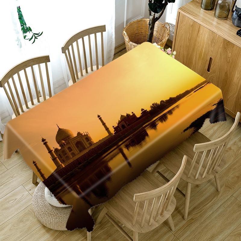 Castle By The River Sunset Landscape Pattern Tablecloth Thicken Cotton Rectangular Round Table Cloth For Wedding Picnic Party