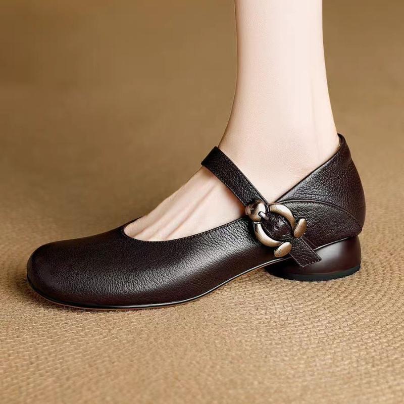 Elegant Women Heeled Shoes New Sandals Summer 2025 Designer Chunky Loafers Casual Woman Buckle Shallow Shoes Zapatillas
