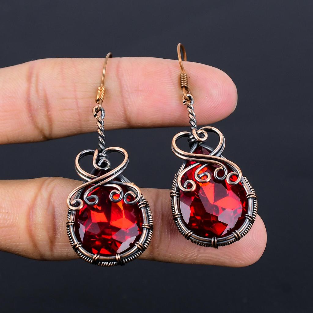 Garnet Jewelry, 999 Copper Wire Wrapped Earrings, Handmade Gemstone Jewelry Earrings For Memorial Day