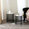 Hexagonal Wire Marble Table Set of 2 – Modern Nesting Accent Tables with Black Metal Base