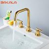 Basin Faucets Brass Polished Chrome Deck Mounted Round Bathroom Sink Faucets 3 Hole Double Handle Hot And Cold Water Tap BR-711