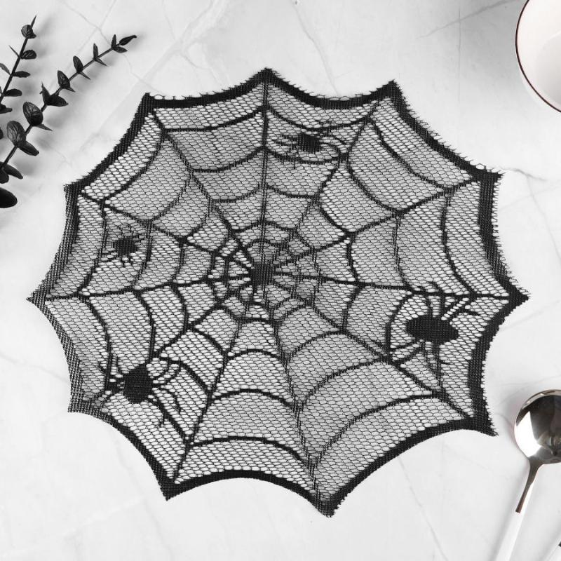 2/4Pcs Spider Web Black Lace Tablecloth Halloween Table Cloth Decorative Placemat Cosplay Spider Silk Party Table Ornament