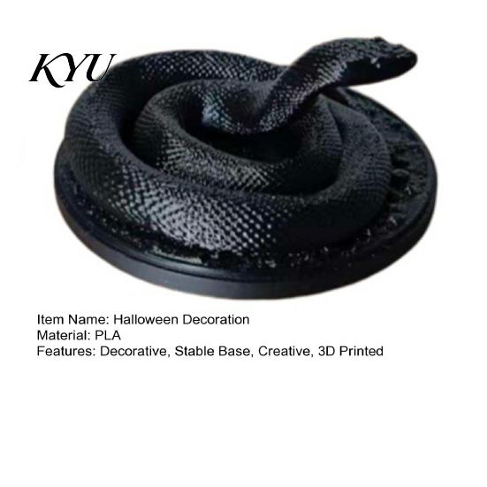 Vintage Gothic Home Accessories 3D Printed Coiled Snake Ornament, Halloween Black Figurine, Detailed Statue for Collection Viper Decoration