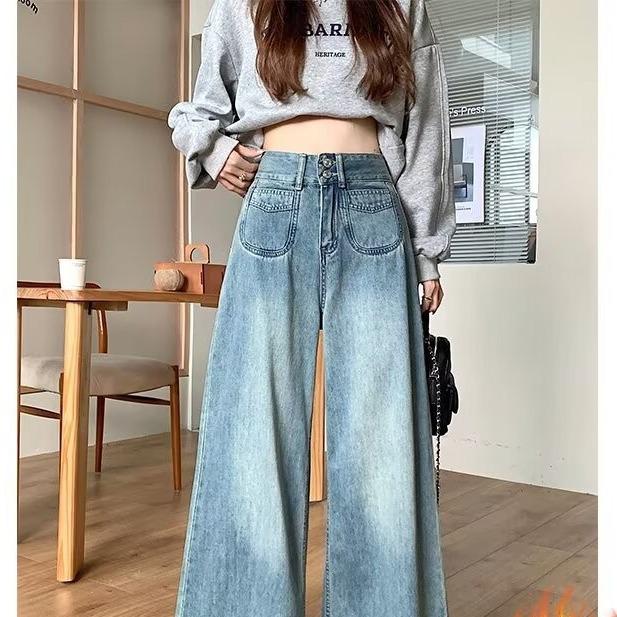 

Джинсы с высокой посадкой и широкими штанинами в стиле ретро для женщин - бархатные осенне-зимние больших размеров, стройнящие, свободные брюки длиной в пол 3XL