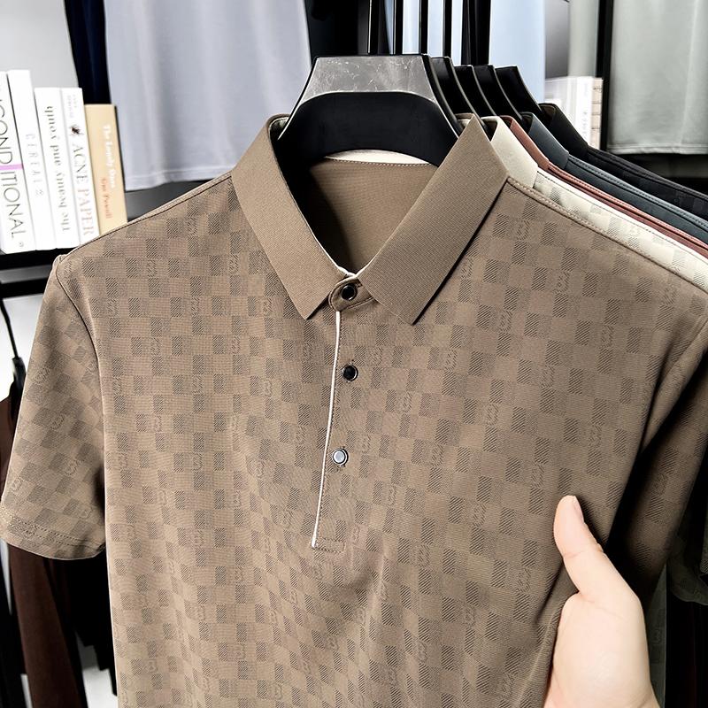 Summer T-shirt New Ice Silk Men's Lapel Short Sleeved Polo Casual Half Sleeved Polo Shirt Top Dad Outfit T-shirt