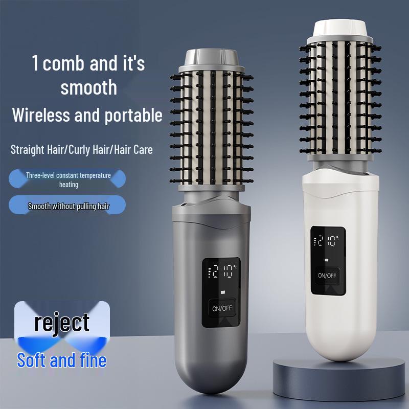 Portable Wireless Electric Hair Straightener & Curler Comb with Negative Ion Technology