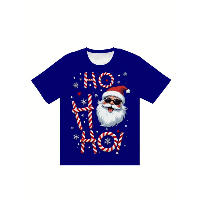 Pánské grafické tričko Santa Clause 'HOHOHO' - Ležérní krátký rukáv, Strečová látka, Letní venkovní nošení