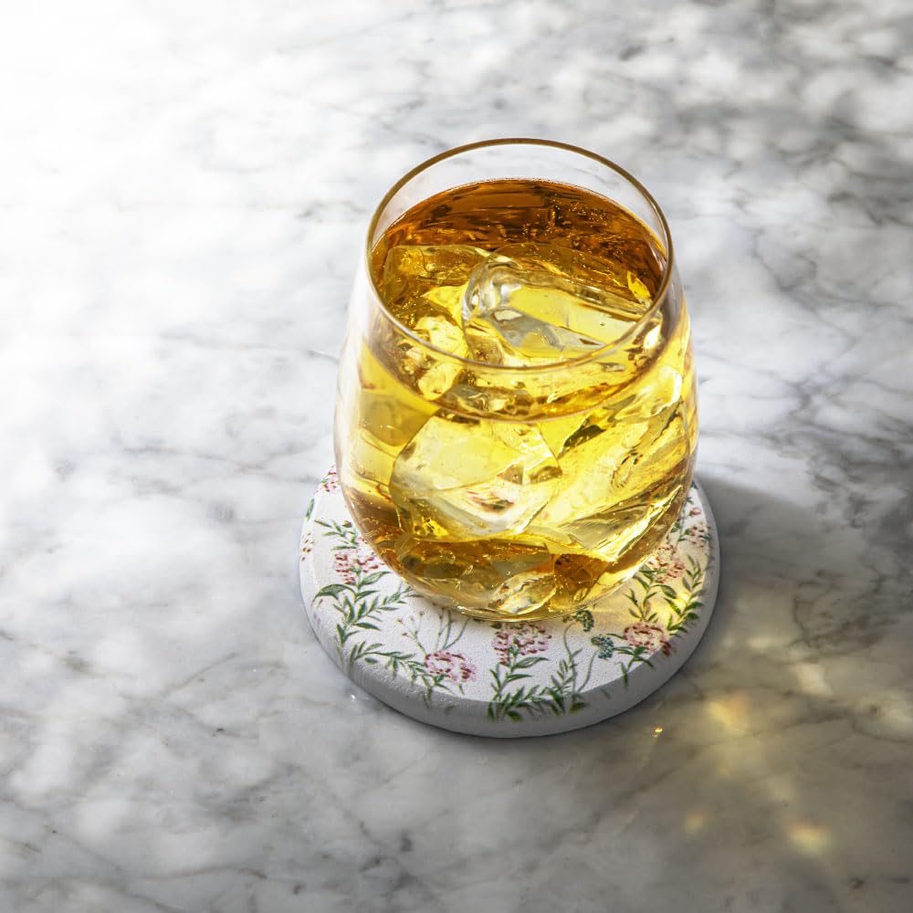 &NE Lava Stone Coasters with Natural Flower Print, 9cm Diameter X 1cm Thick, Absorbent, Lava Stone, Asbestos-Free, Quick-Drying, Round, Small, Floral