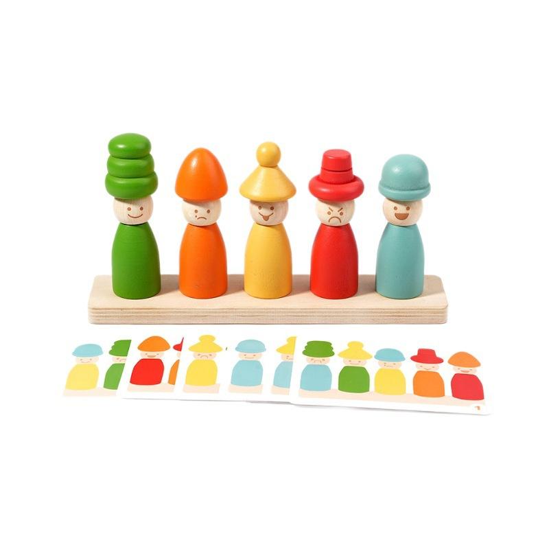 Montessori Holz Farb-Sortierspielzeug Feinmotorik Stapelspiel Kreatives Gesichtszuordnungsspiel Lernspielzeug für Kinder