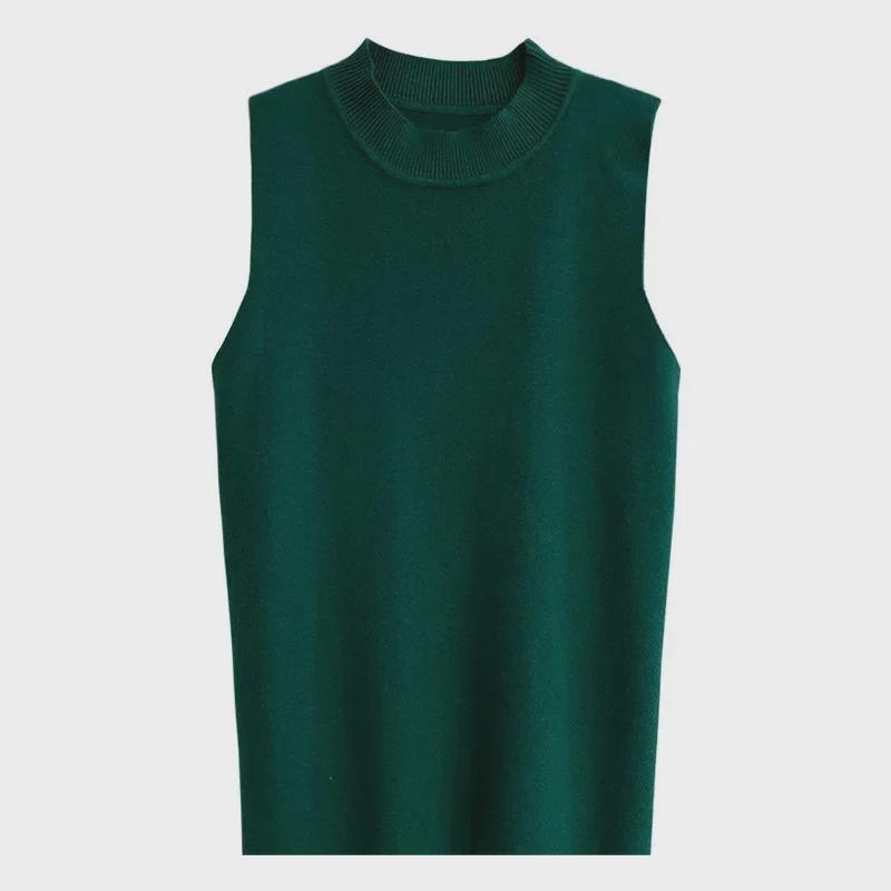 Damen Schickes Strick-Camisole: Ärmelloses Oberteil im französischen Stil mit halbem Rollkragen für Frühling und Sommer