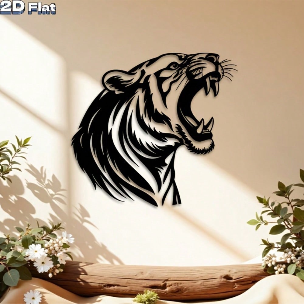 2D Flat Tiger Head Metal Wall Art, Premium Iron Sculpture for Indoor Outdoor Decor & Gifts