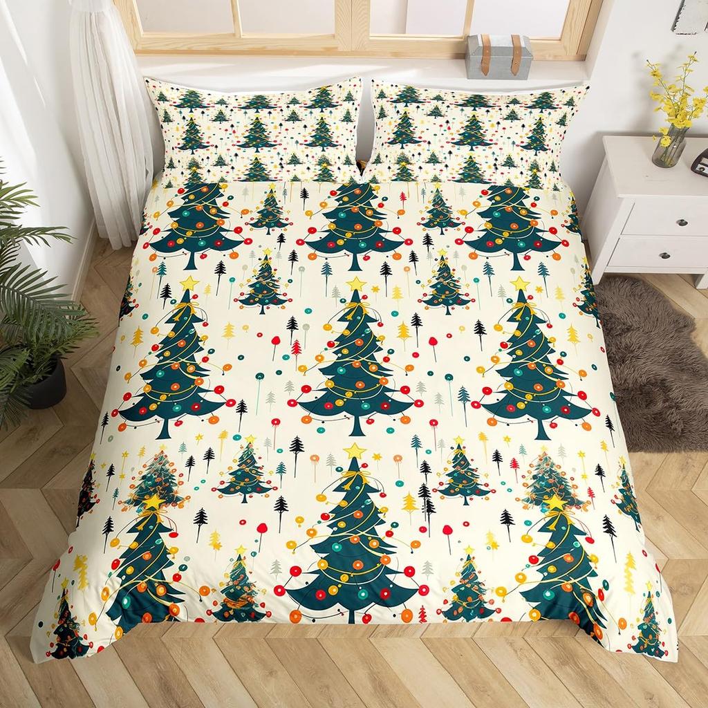 Christmas Tree Duvet Cover Set For Kids Queen Lightweight Down Quilt Covers Room Decor 2 Pillowcases 1 Duvet Cover No Comforter