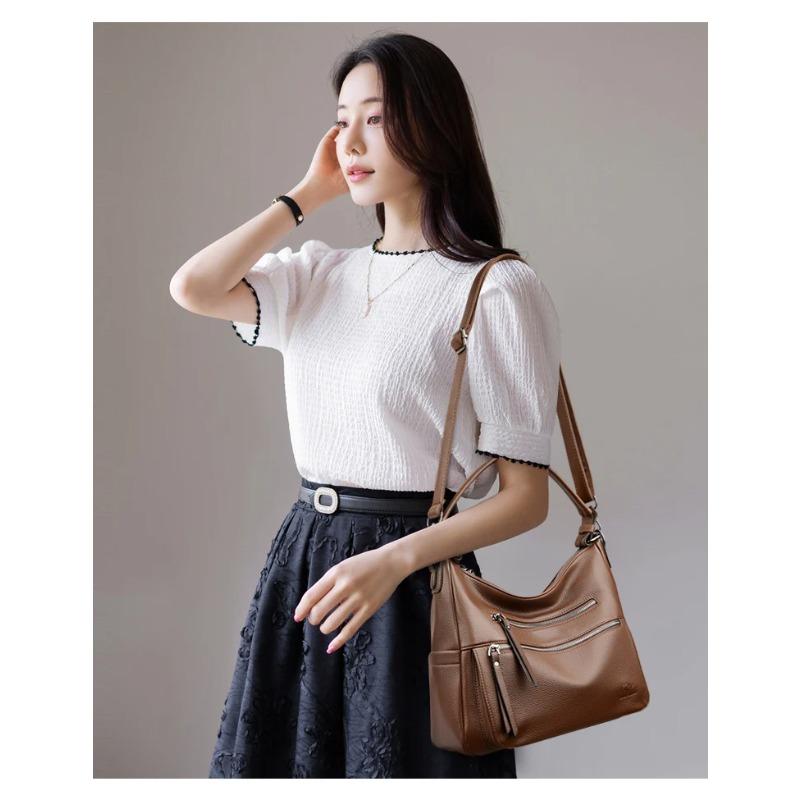 Women Bags Quality Soft Leather Totes Multiple Pockets Casual Shoulder Shopping Bags Fashion Ladies Handbags