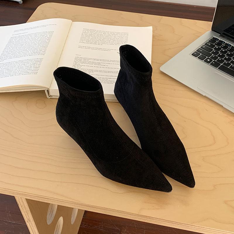Fashion Fashion Flock Elegant Women Ankle Boots With Low Heel Shoes Female Pointed Toe Ladies Short Modern Boots Pumps Shoes Lady