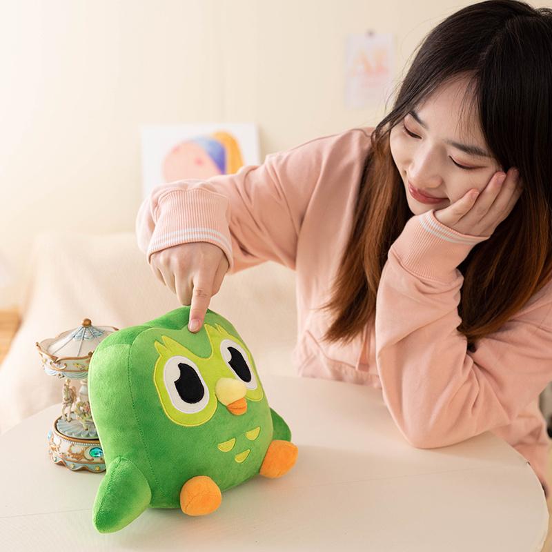 Lovely Green Duolingo Owl Plush Toy Plushie of Duo The Owl Cartoon Anime Owl Doll Soft Stuffed Animal Children Birthday Gift