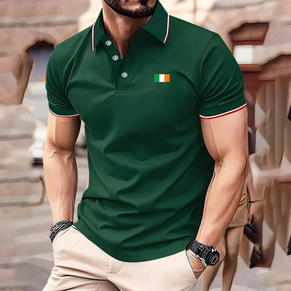 Parisian Print Short-sleeved Polo Shirt for Men's Casual Style, Multi-functional Lapel Shirt, Summer Street Men's Casual Breatha