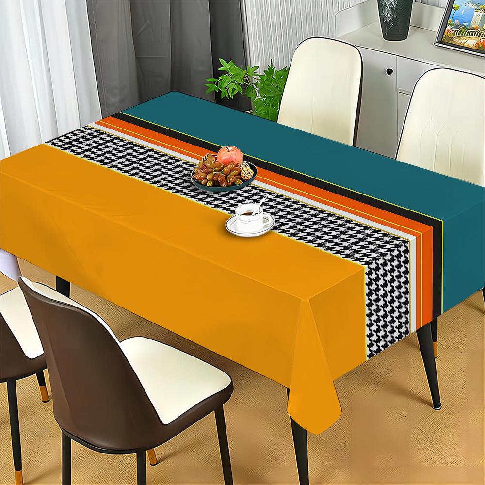 One polyester tablecloth, a simple colorful geometric pattern covering for the tabletop, suitable for indoor and outdoor usezyc