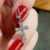 Women Sparkling Stone Cross Pendant Necklace Elegant Minimalist Faith Inspired Chain