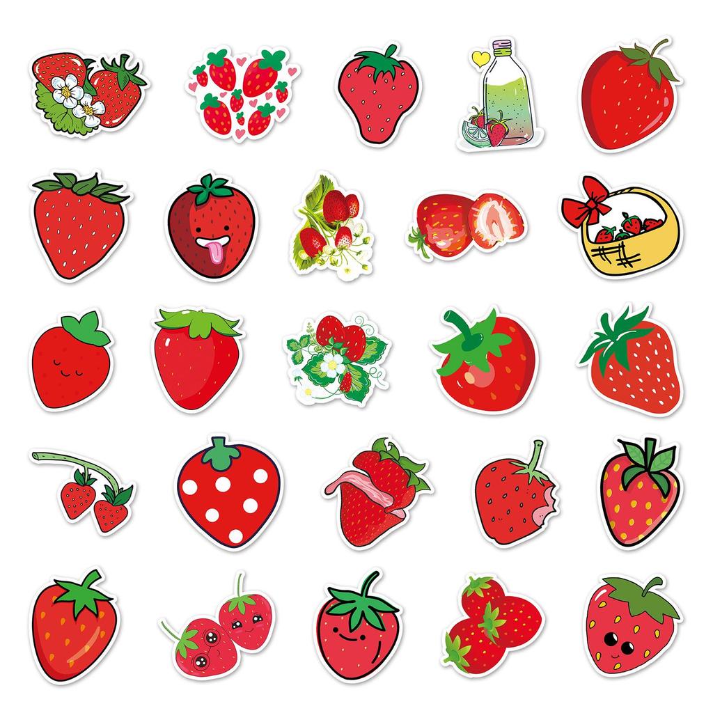 50 Strawberry Fruit Suitcase Stickers - Creative Waterproof Cartoon Decorations for Scooters, Computers, and Tablets