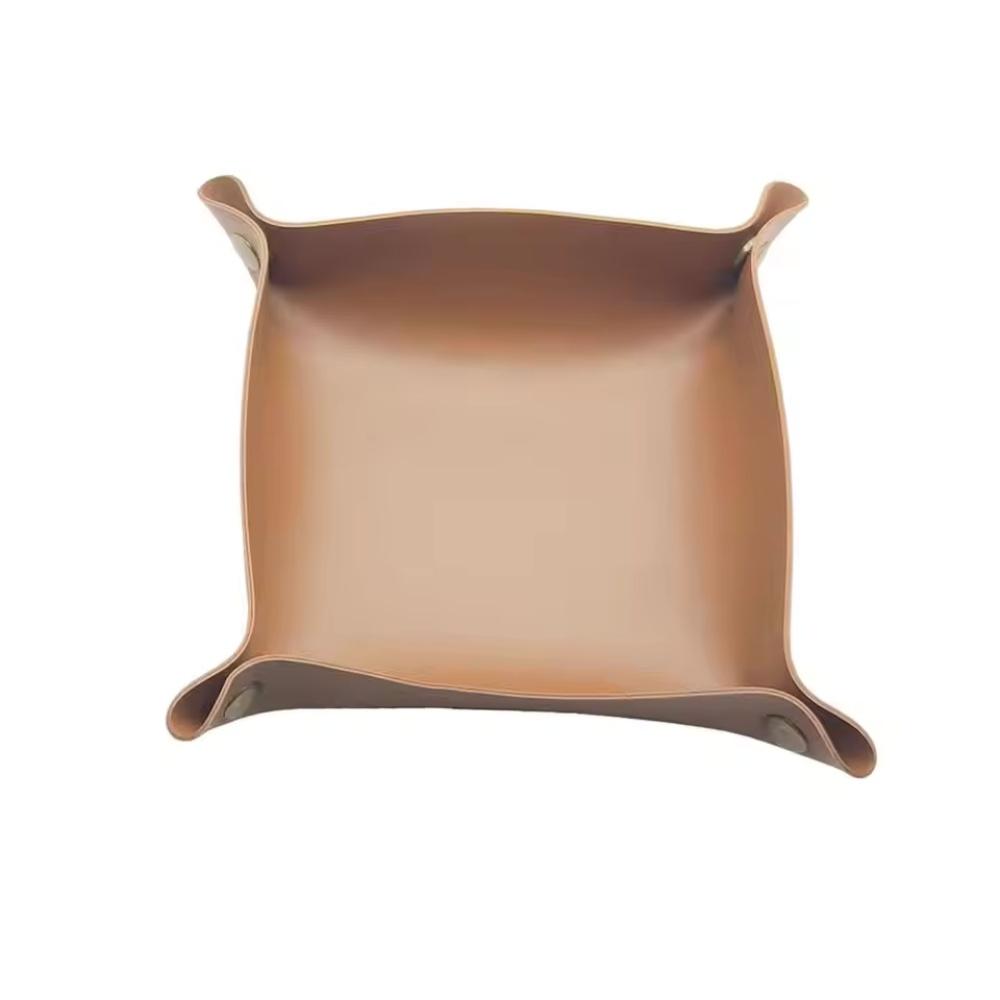 1pc 9.84inX9.84in Leather Storage Box Desktop Storage Tray Jewelry Cosmetic Key Stuff Storage Basket Folding Table Organizer