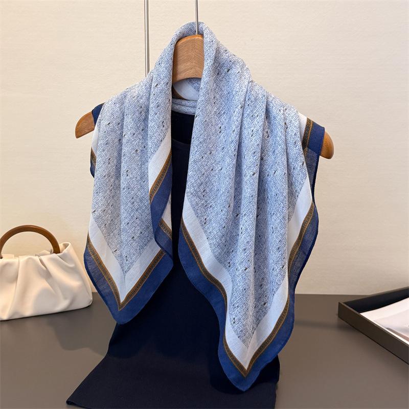 Fresh Texture Herringbone Cotton Linen Small Square Scarf Silk Imitation Velvet Headscarf Shawl Sunscreen Women