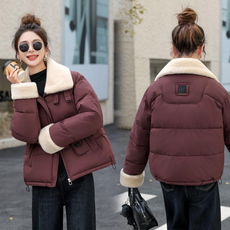 Winter new cotton-padded jacket loose and versatile short thermal cotton-padded jacket fashionable and simple women's jacket lamb wool lapel