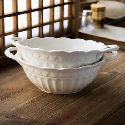 Japanese Tableware Relief Binaural Bowl Household Ceramic Bowl High Sense Internet Celebrity Salad Bowl Snail Powder Bowl Micro Flaw