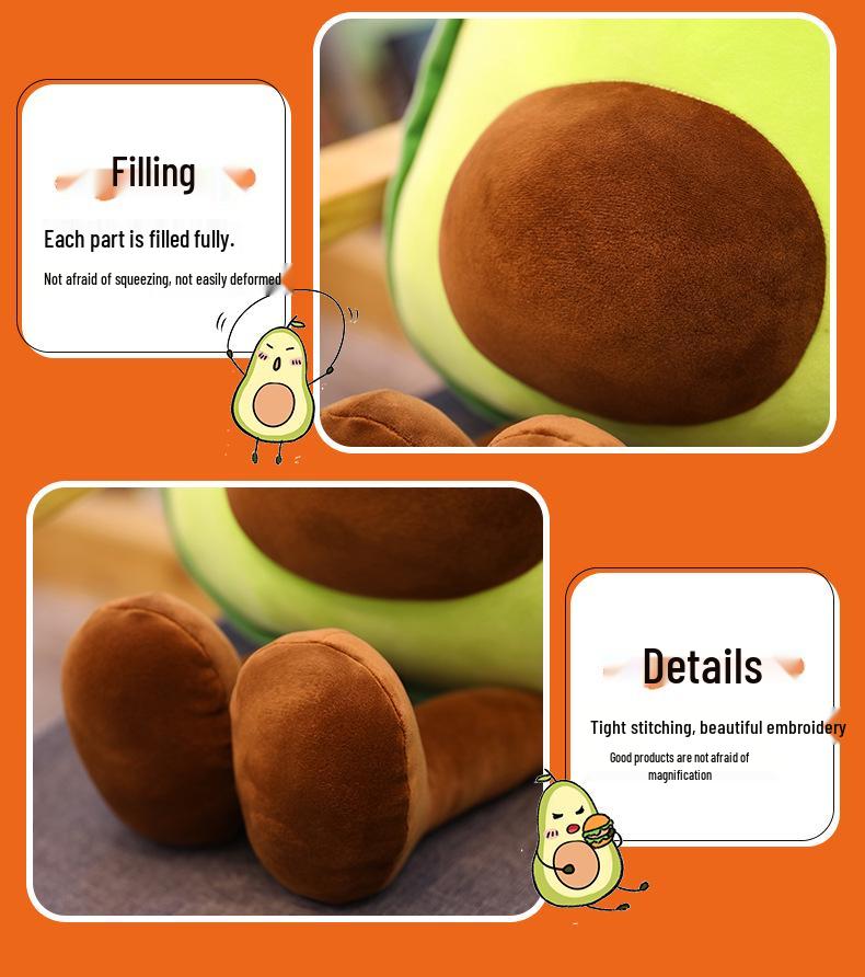 Adorable Avocado Plush Pillow: Soft, Skin-Friendly Cushion with Smiling Expression - Perfect Gift for Men and Women