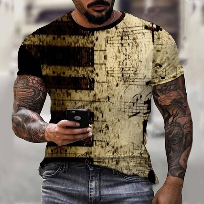 Popmusik Piano Key Notes 3D-utskrift 2022 Sommar Ny T-shirt för män Hip Hop Rolig Kortärmad Oversized Topp 6XLo krage